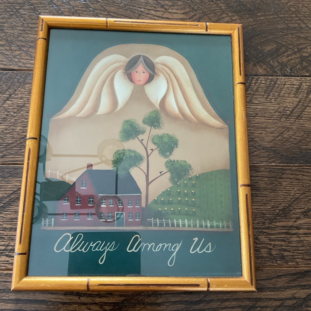 Fiddlestix Framed Art Print Primitive Farmhouse Angel “Always Among Us”